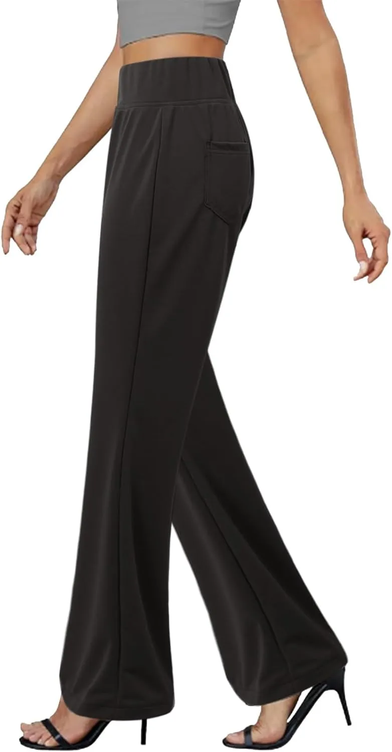 Women Bootcut Dress Pants Stretchy Work Business Office Casual Pull On Elastic Waist Trousers Slacks with Pockets