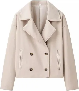Women Cropped Wool Coats, Fall Winter Casual Business Wool Blend Coat, Solid Blazer Coat