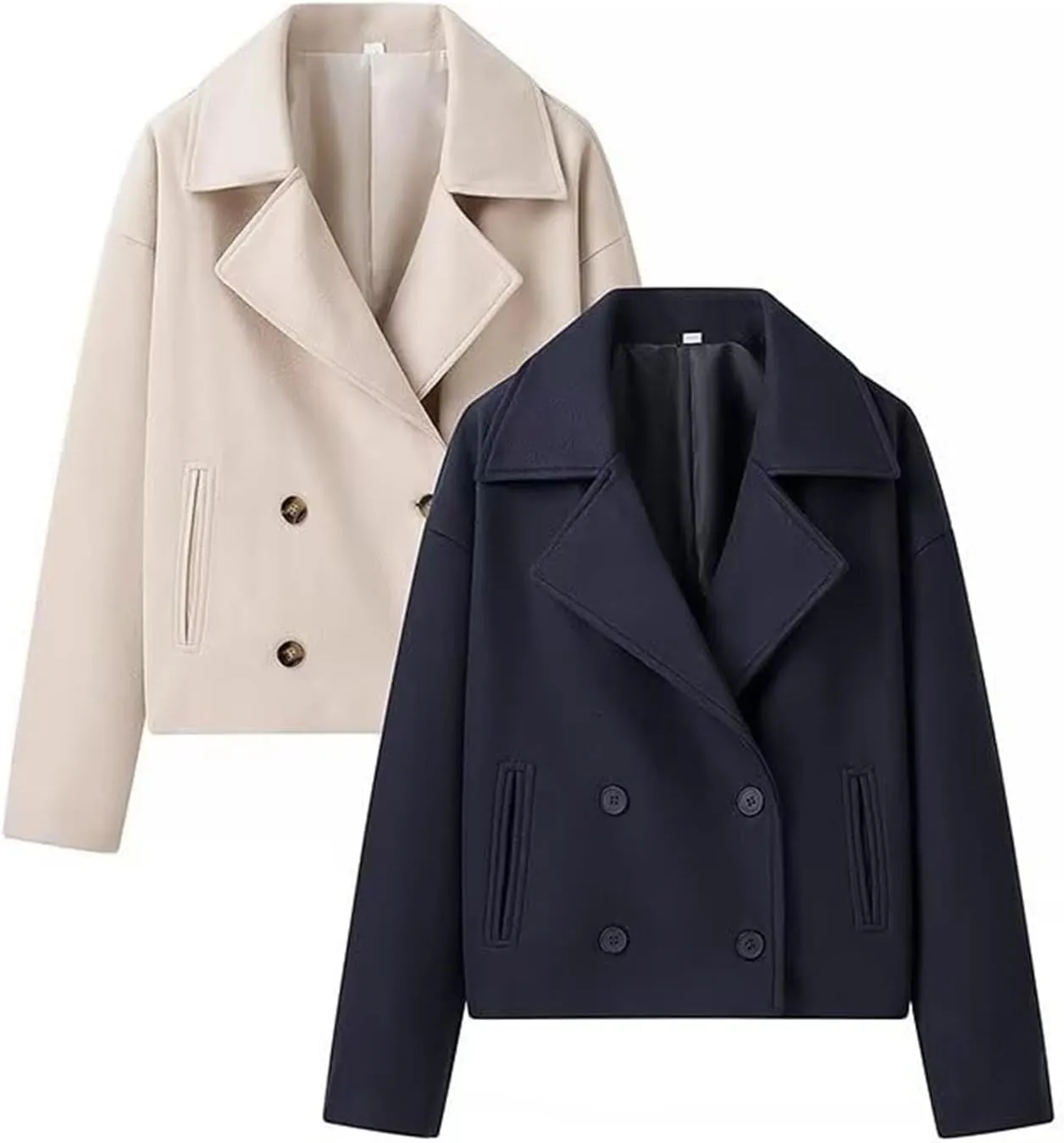 Women Cropped Wool Coats, Fall Winter Casual Business Wool Blend Coat, Solid Blazer Coat