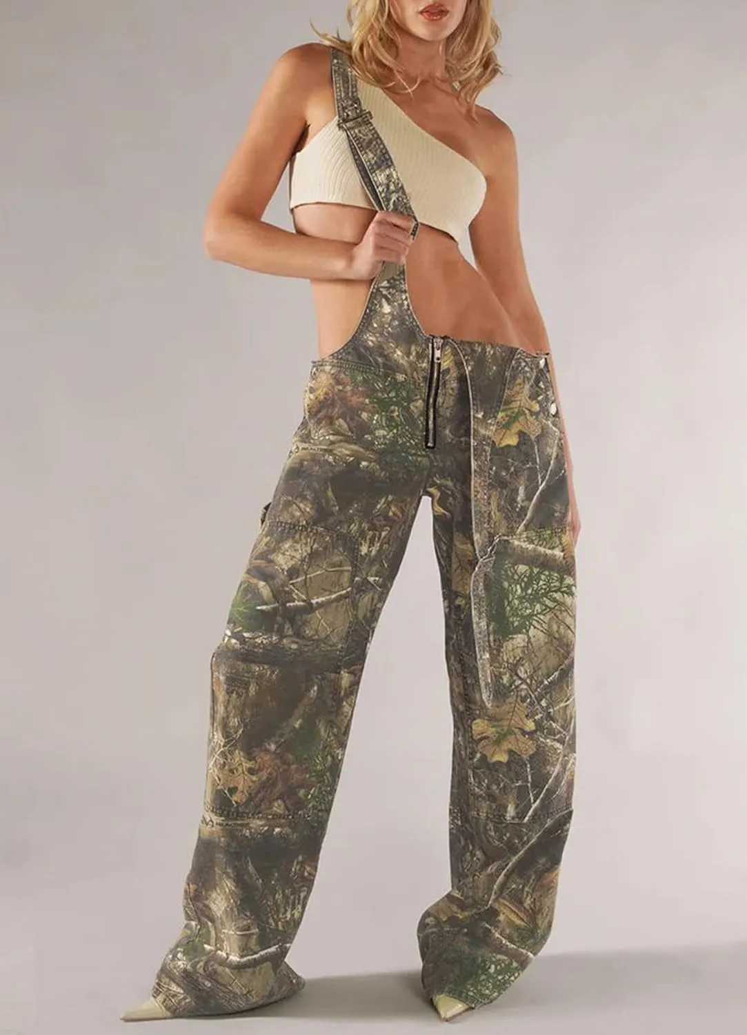 Women Denim Cargo Bib Overalls Adjustable Strap Baggy Straight Wide Leg Jean Jumpsuits Pants Loose Rompers Outfits