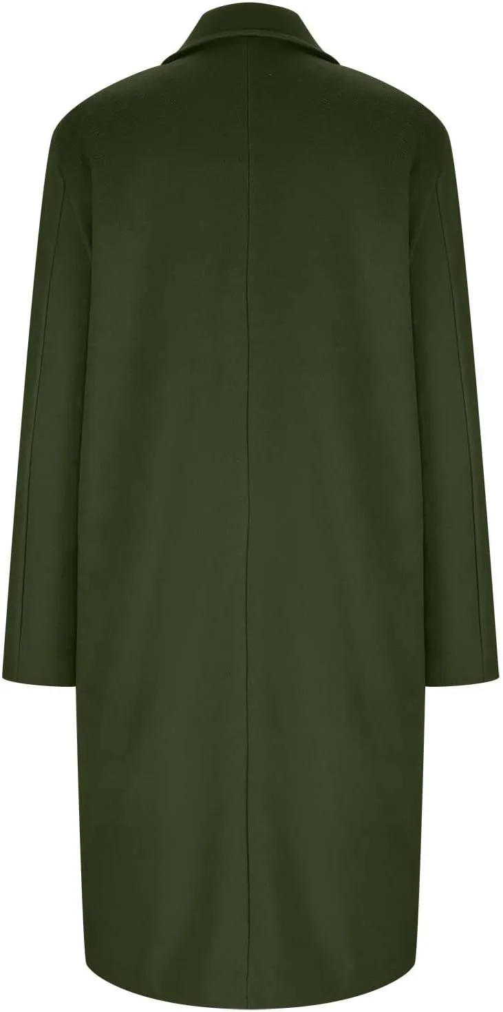 Women Elegant Notched Collar Double Breasted Pockets Wool Blend Over Coat Fall Winter Casual Peacoat Midi Trench Coats