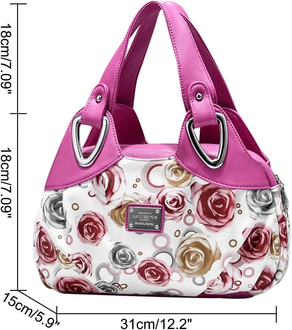 Women Fashion Handbag Flower Pattern Hobo Bag Water Resistant Polyurethane Bags