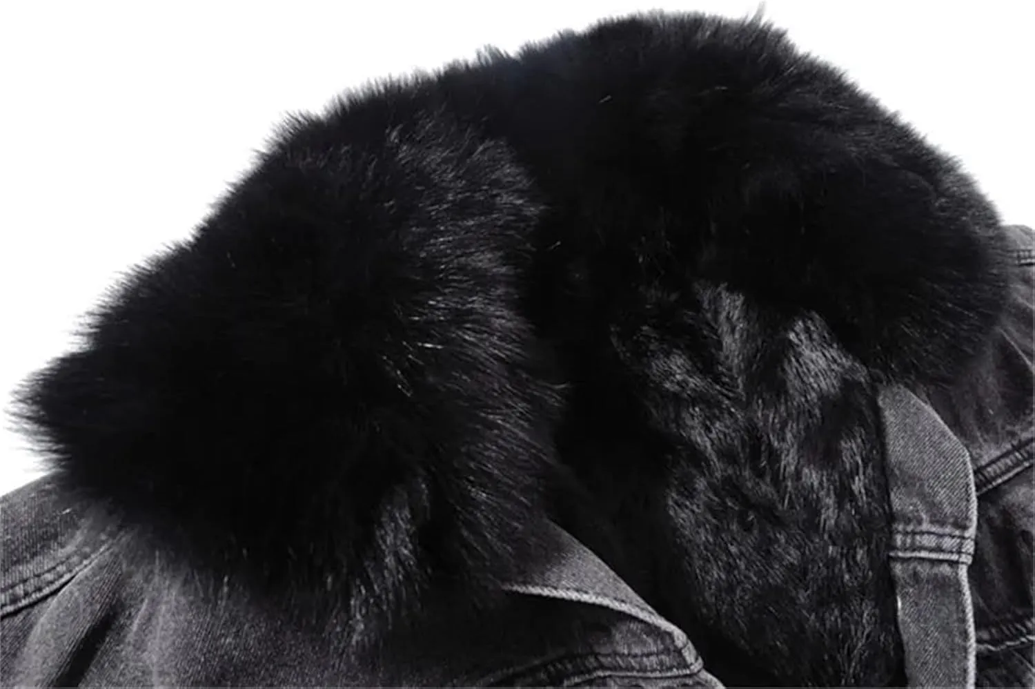 Women Fur Collar Removable Fur Liner Denim Jacket Winter Thick Warm Vintage Jean Jackets