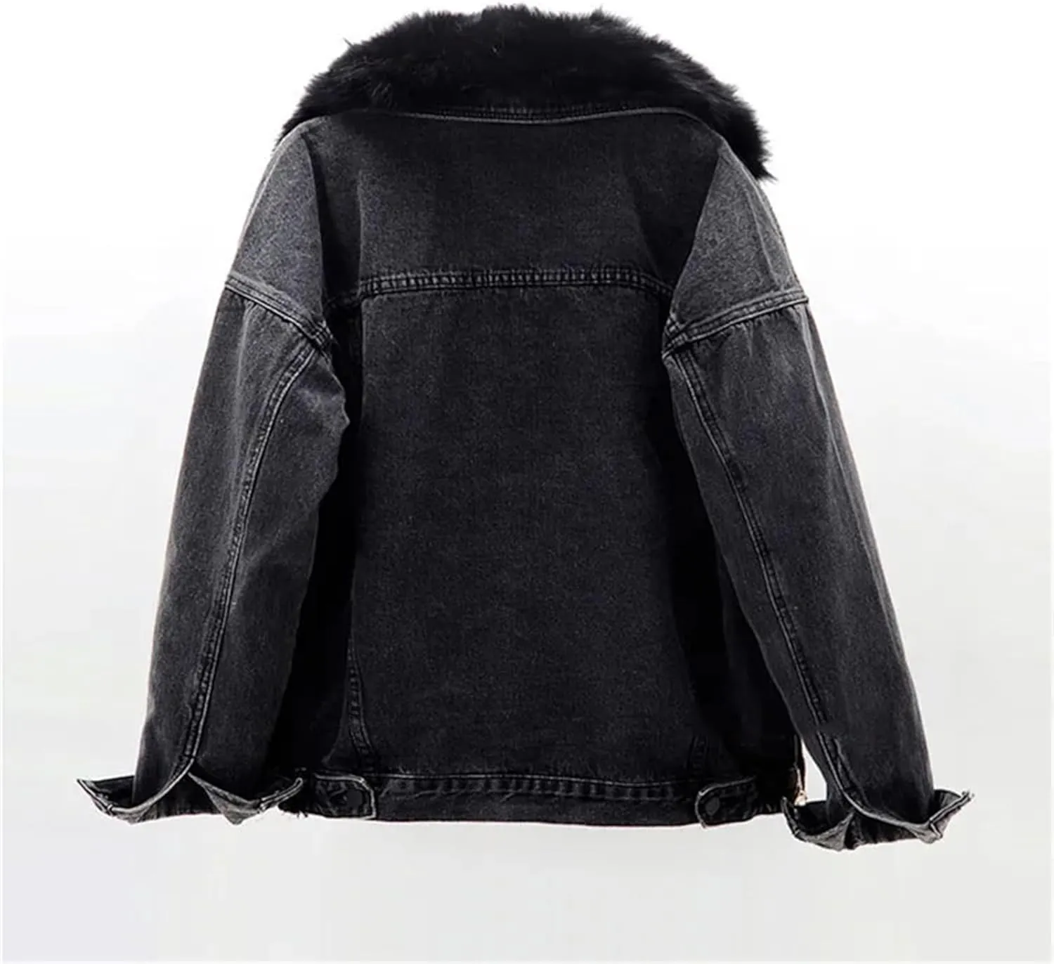 Women Fur Collar Removable Fur Liner Denim Jacket Winter Thick Warm Vintage Jean Jackets