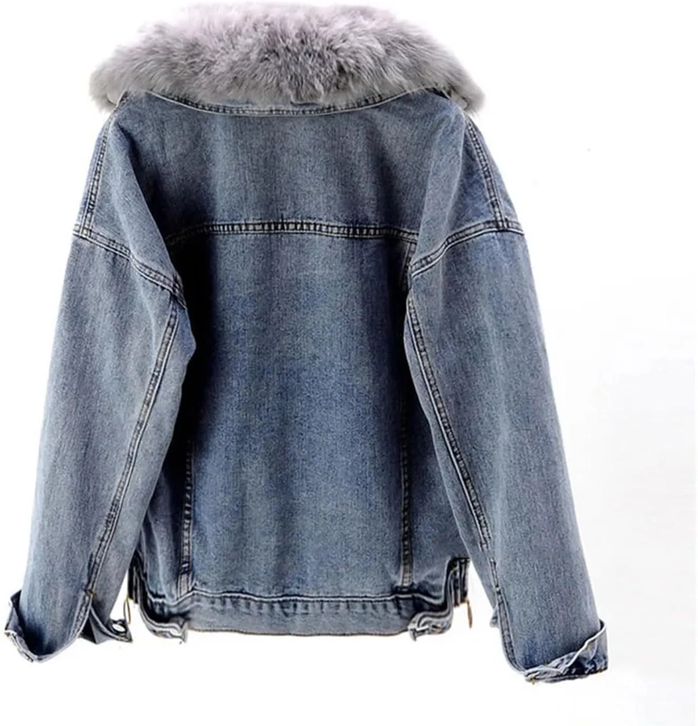 Women Fur Collar Removable Fur Liner Denim Jacket Winter Thick Warm Vintage Jean Jackets
