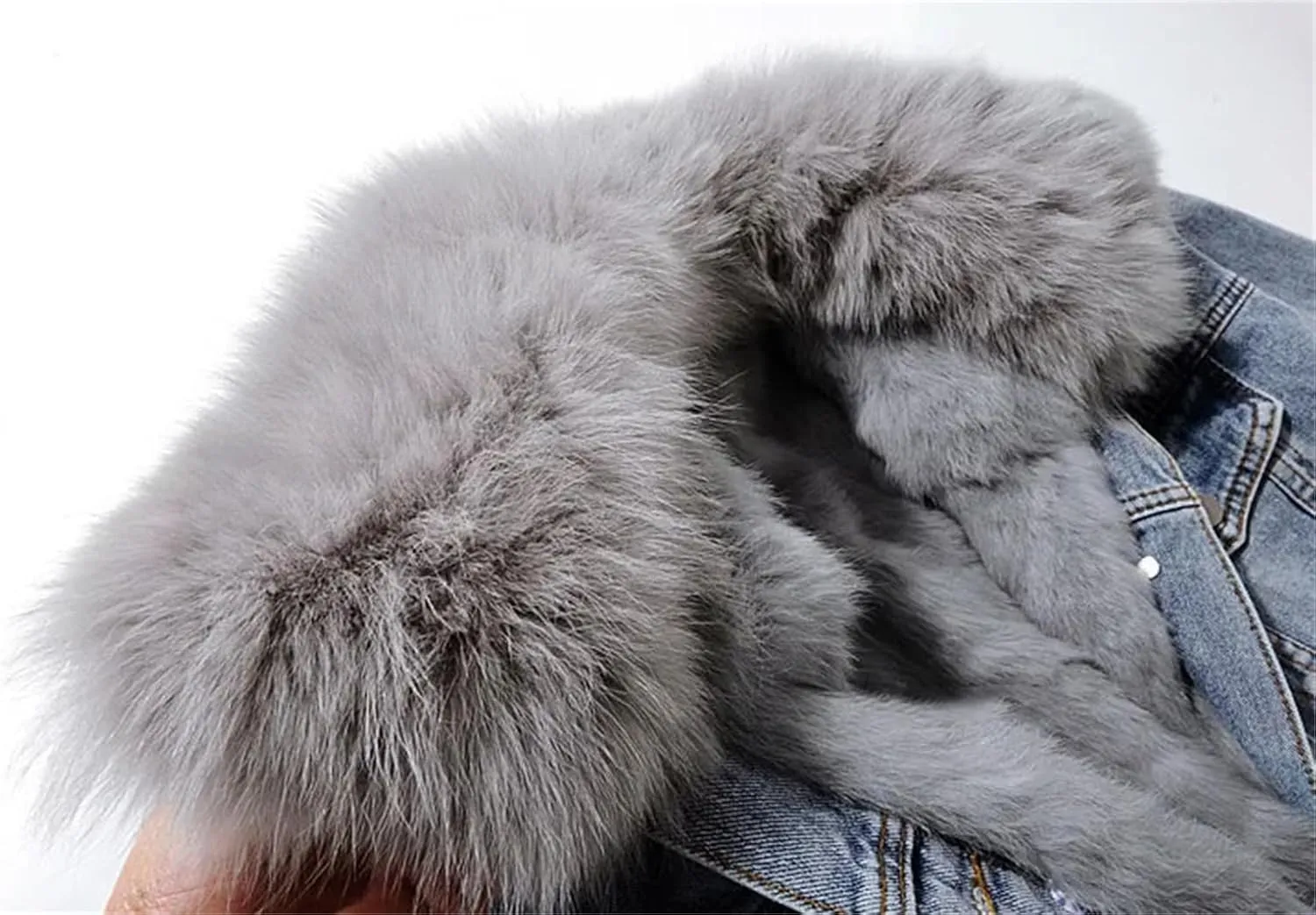 Women Fur Collar Removable Fur Liner Denim Jacket Winter Thick Warm Vintage Jean Jackets