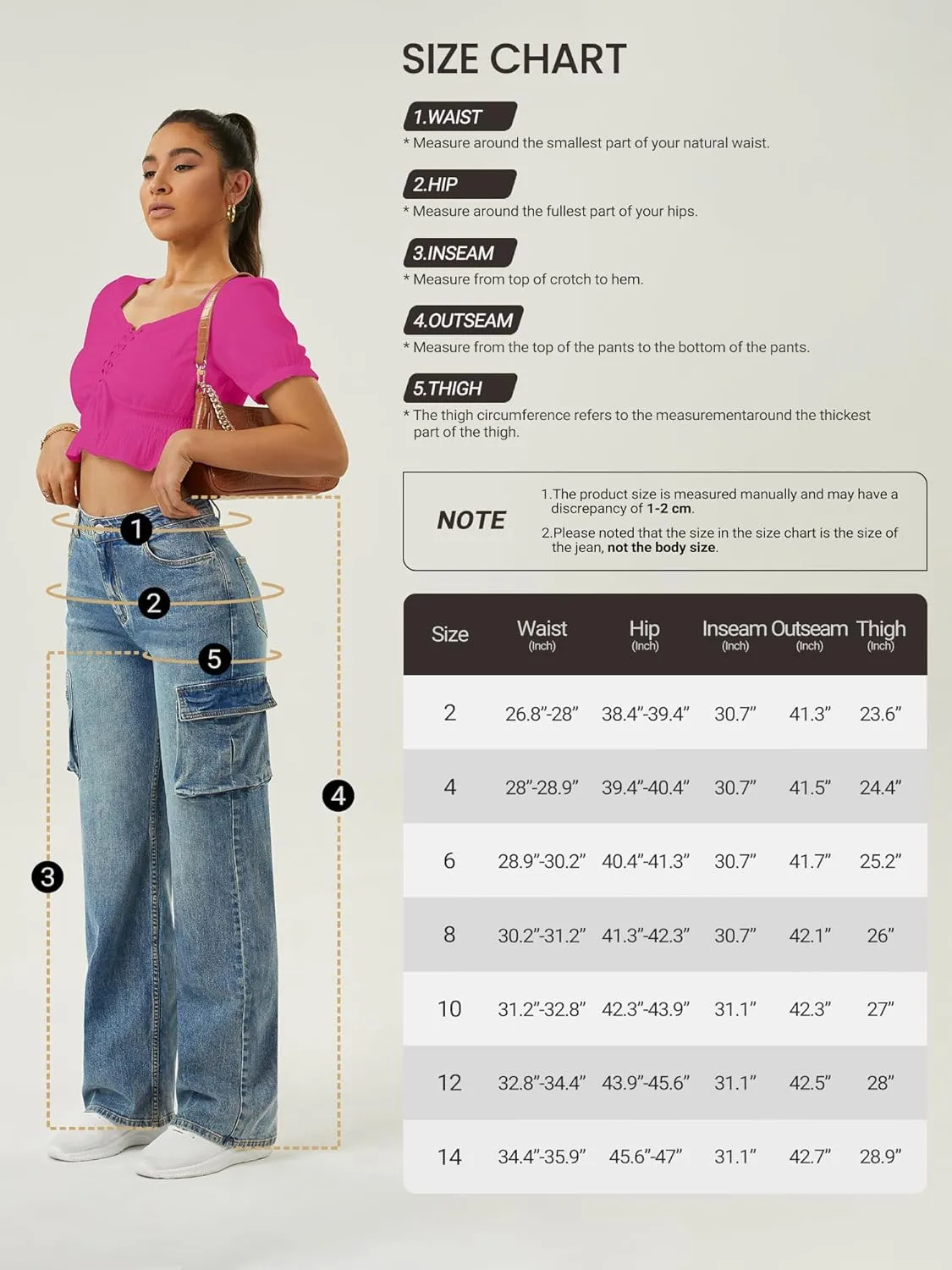 Women High Waisted Cargo Jean for Women with 6 Pockets Straight Wide Leg Jean Casual Baggy Pants