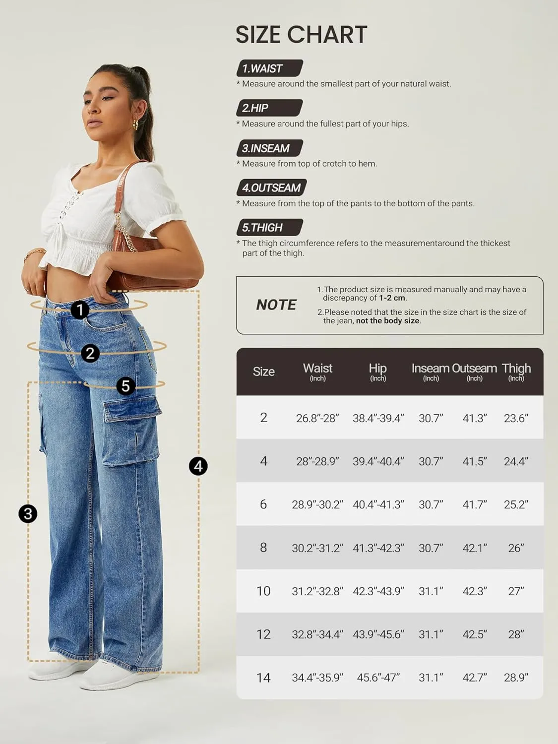 Women High Waisted Cargo Jean for Women with 6 Pockets Straight Wide Leg Jean Casual Baggy Pants