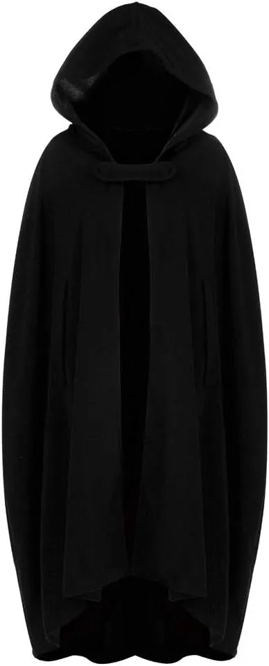 Women Hooded Cape Winter Casual Wool Blend Trench Coat Fashion Windproof Open Front Cardigan Maxi Cloak Coat