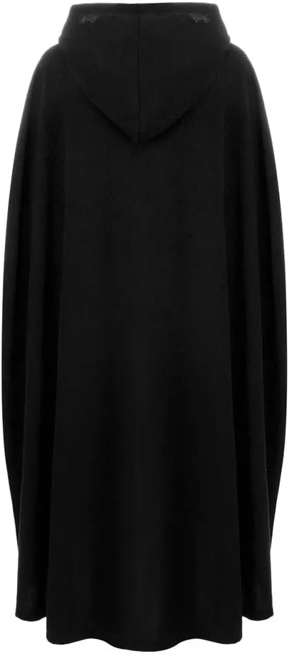 Women Hooded Cape Winter Casual Wool Blend Trench Coat Fashion Windproof Open Front Cardigan Maxi Cloak Coat