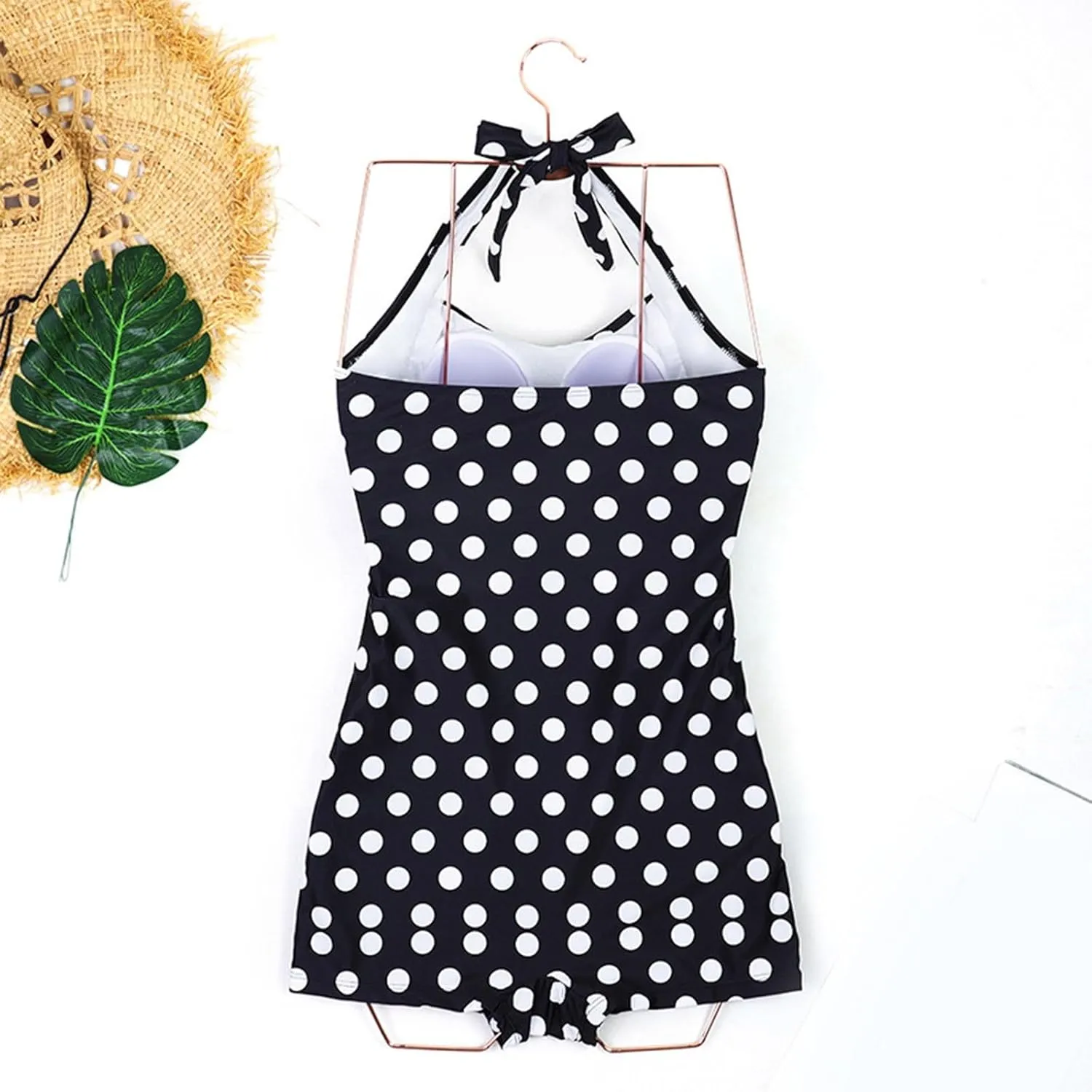 Women One Piece Swimsuit Retro Halter Bathing Suits Tummy Control Swimwear Boy-Leg Ruched Push up Swimsuit 2025