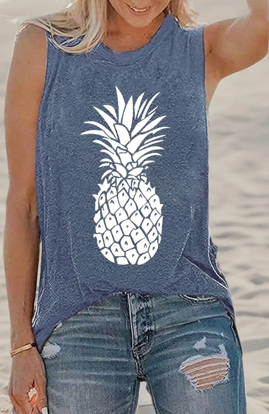 Women Pineapple Sunglasses Beach T Shirt Funny Graphic Tees Casual Summer Short Sleeve Shirt Tops