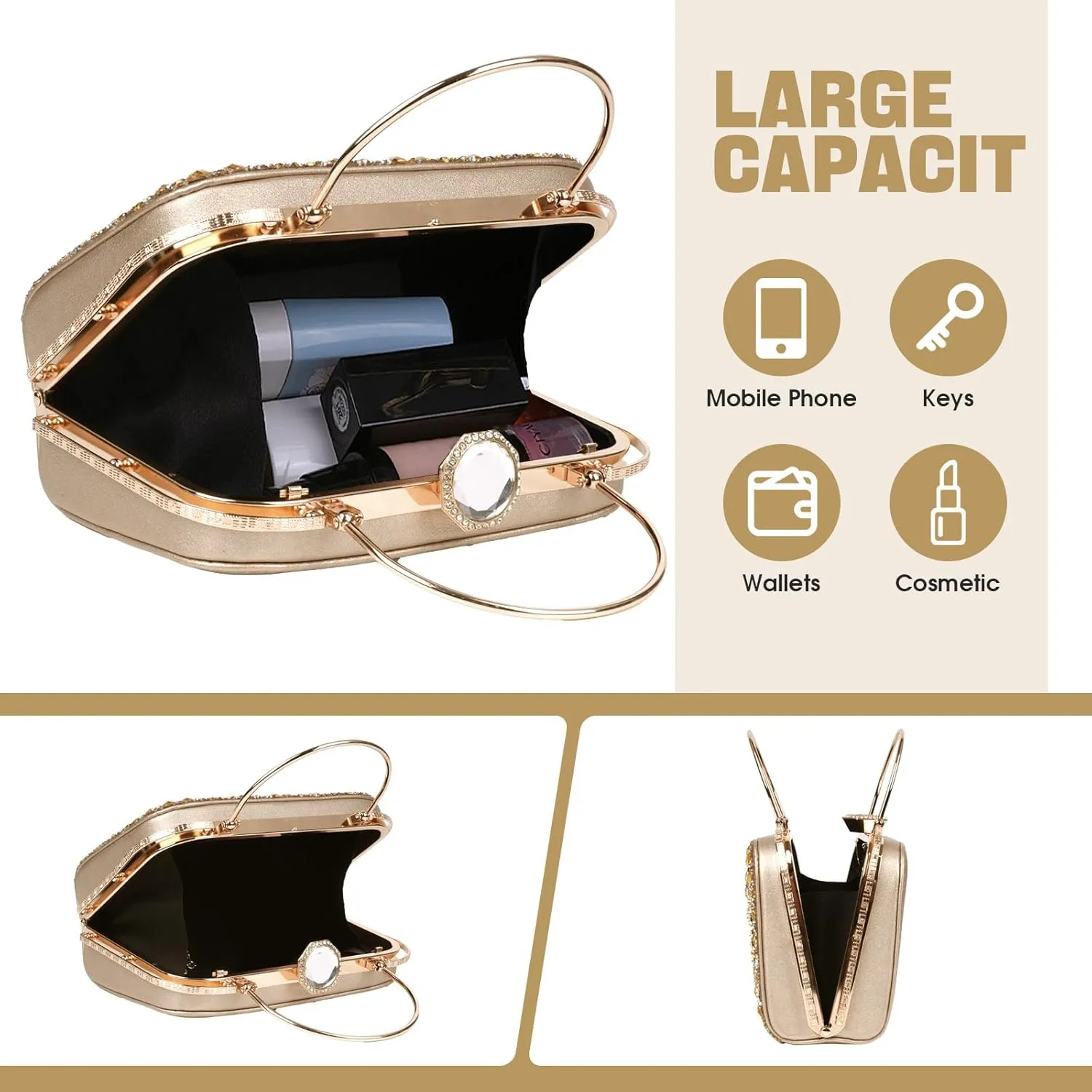 Women Rhinestone Evening Clutch Purses Diamond Handbag Weddings Formal Bag Party Sparkly Crystal Purse