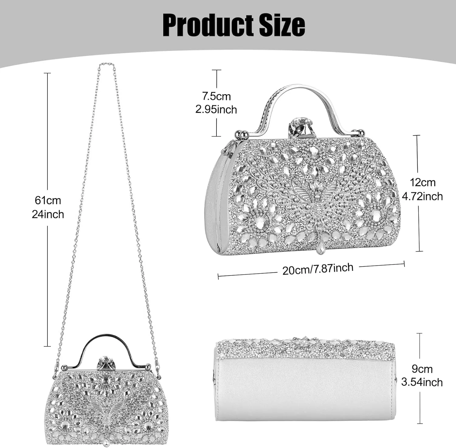 Women Rhinestone Evening Clutch Purses Diamond Handbag Weddings Formal Bag Party Sparkly Crystal Purse