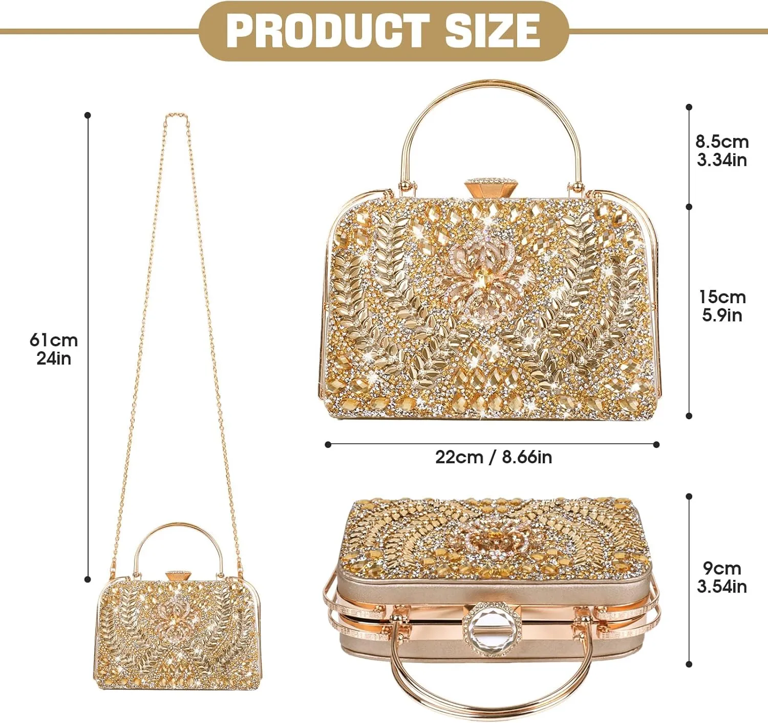 Women Rhinestone Evening Clutch Purses Diamond Handbag Weddings Formal Bag Party Sparkly Crystal Purse