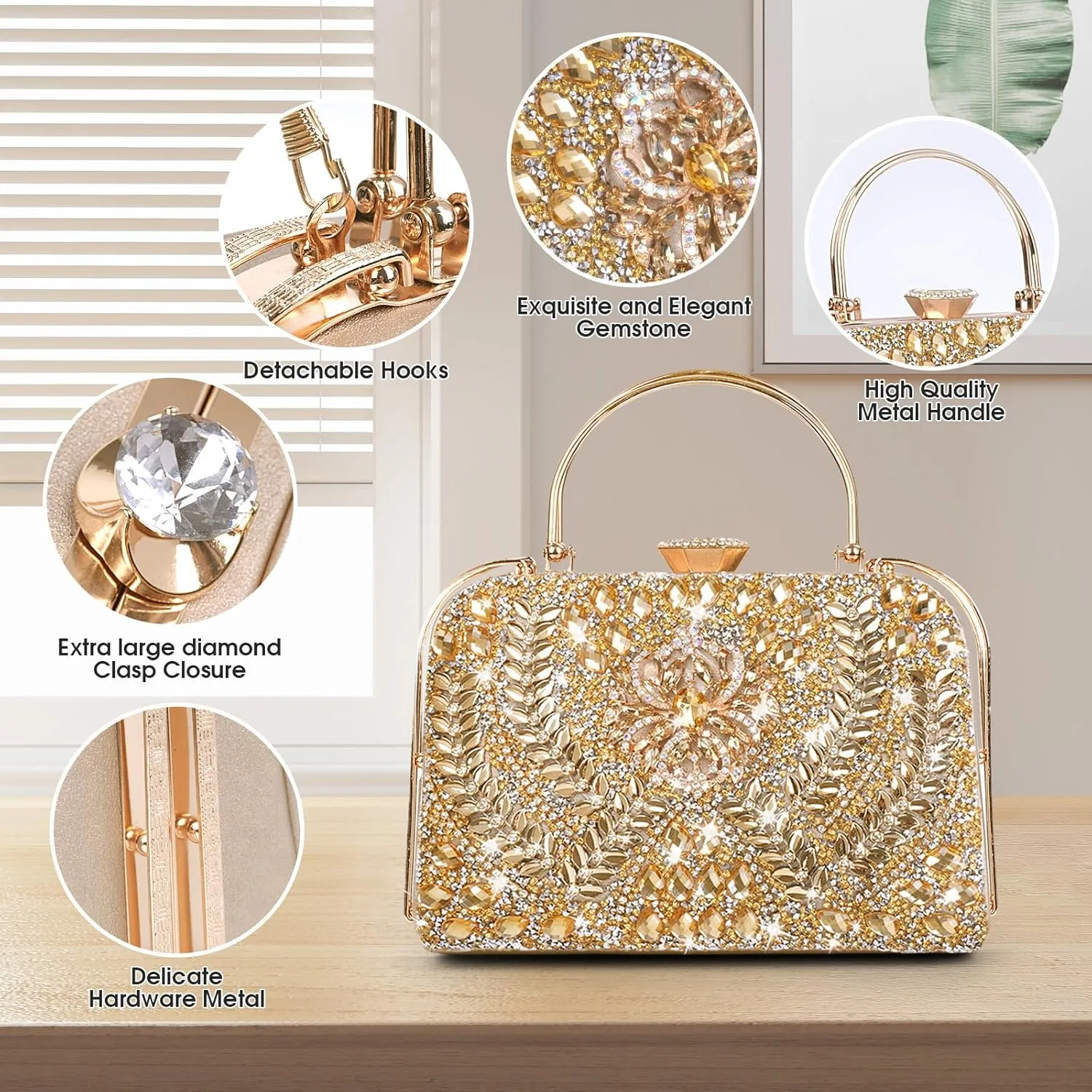 Women Rhinestone Evening Clutch Purses Diamond Handbag Weddings Formal Bag Party Sparkly Crystal Purse