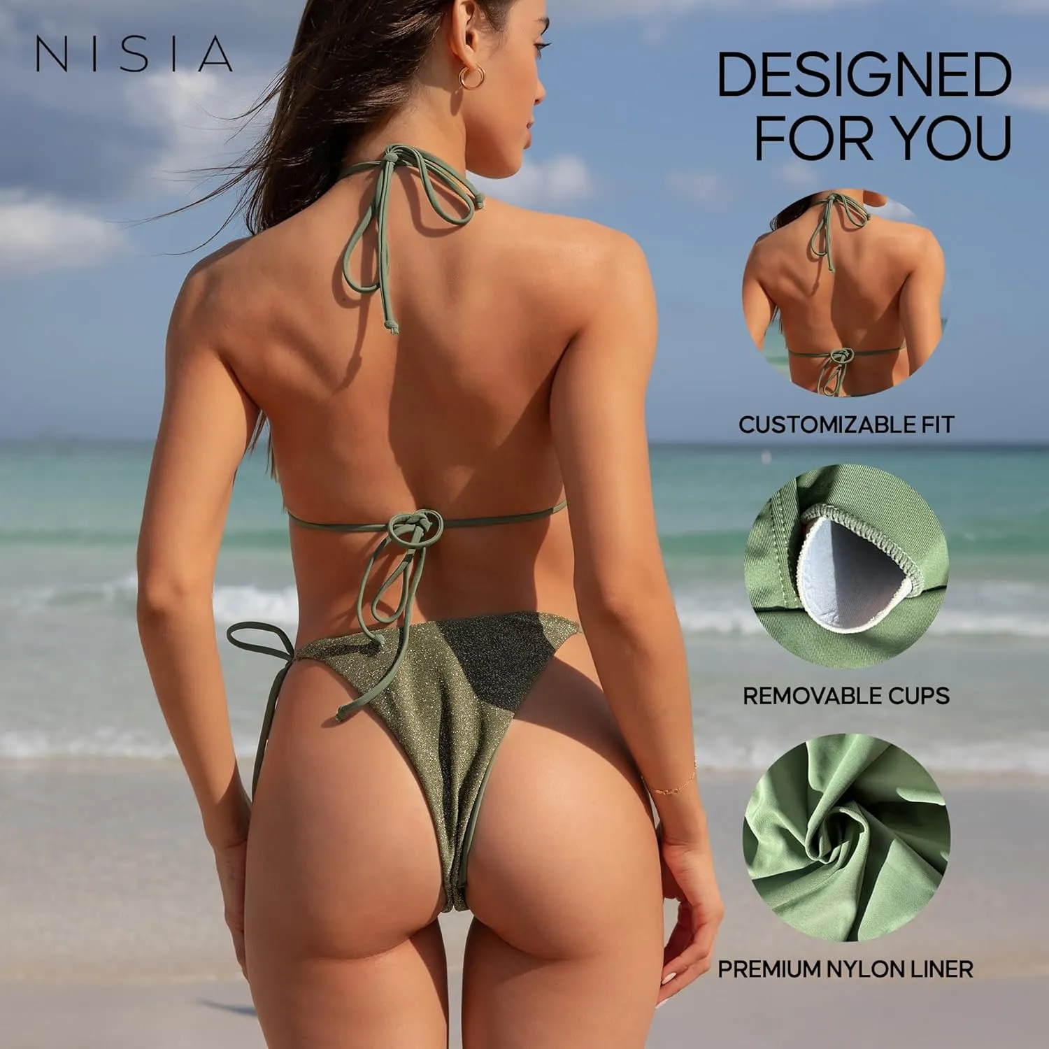 Women String Bikini Set - Halter Side Tie Two Piece Swimsuit - Triangle Bathing Suits - Bikini Sets for Women