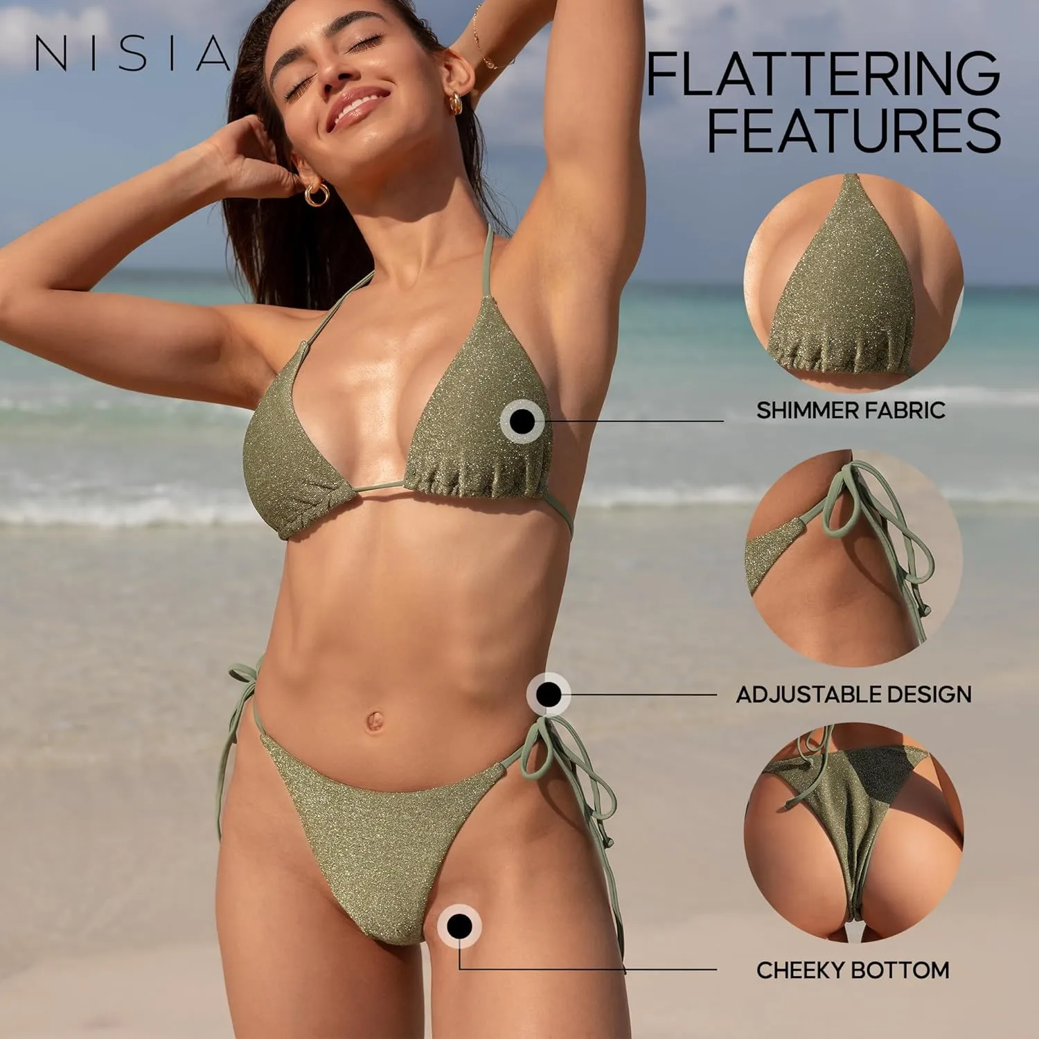 Women String Bikini Set - Halter Side Tie Two Piece Swimsuit - Triangle Bathing Suits - Bikini Sets for Women