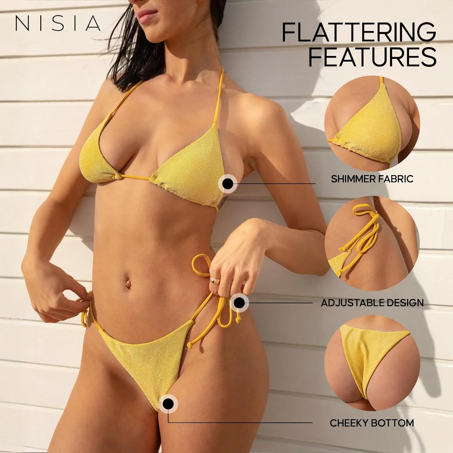 Women String Bikini Set - Halter Side Tie Two Piece Swimsuit - Triangle Bathing Suits - Bikini Sets for Women