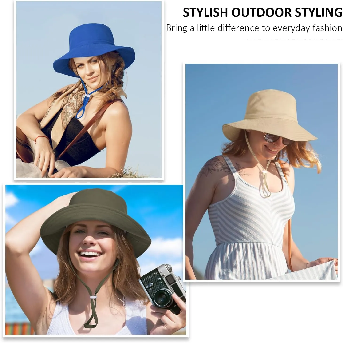 Women Wide Brimmed Sun Hat,Summer Foldable Beach Bucket Hat with UV Protection for Women Young Girls