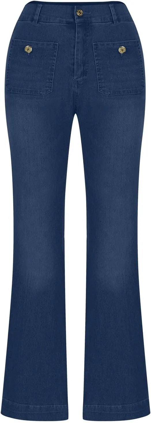Women Wide Leg Jeans High Waisted Denim Pants Stretch Bell Bottom Jeans with Pockets Trendy Work Pants Comfy Trousers