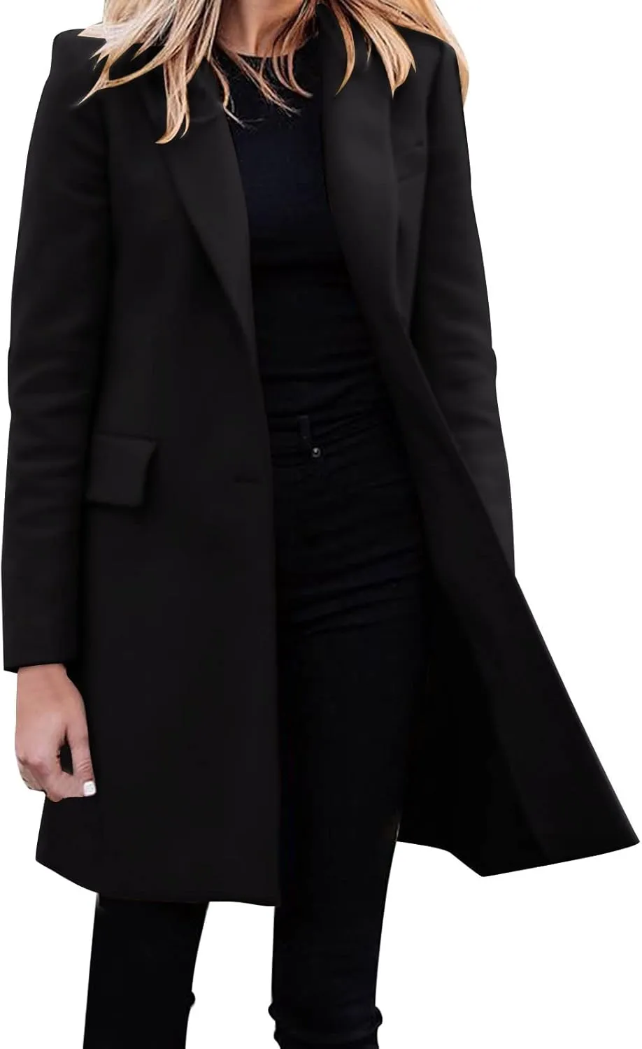 Women Winter Wool Blend Coats Thick Mid-Long Coat Single BreastedNotch Lapel Trench Jacket Elegant Pea Coat Outwear