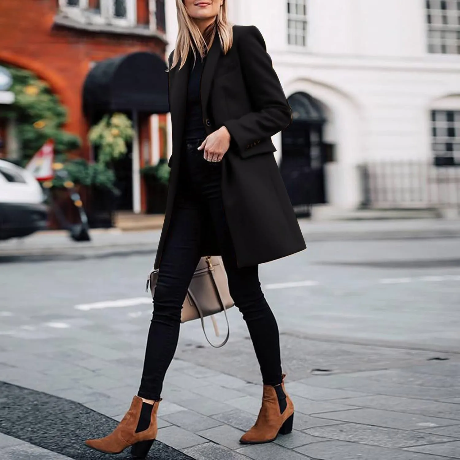 Women Winter Wool Blend Coats Thick Mid-Long Coat Single BreastedNotch Lapel Trench Jacket Elegant Pea Coat Outwear