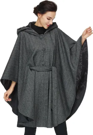 Women Wool Blend Cloak with Hood Medieval Cape Poncho Shawls for Fall Winter