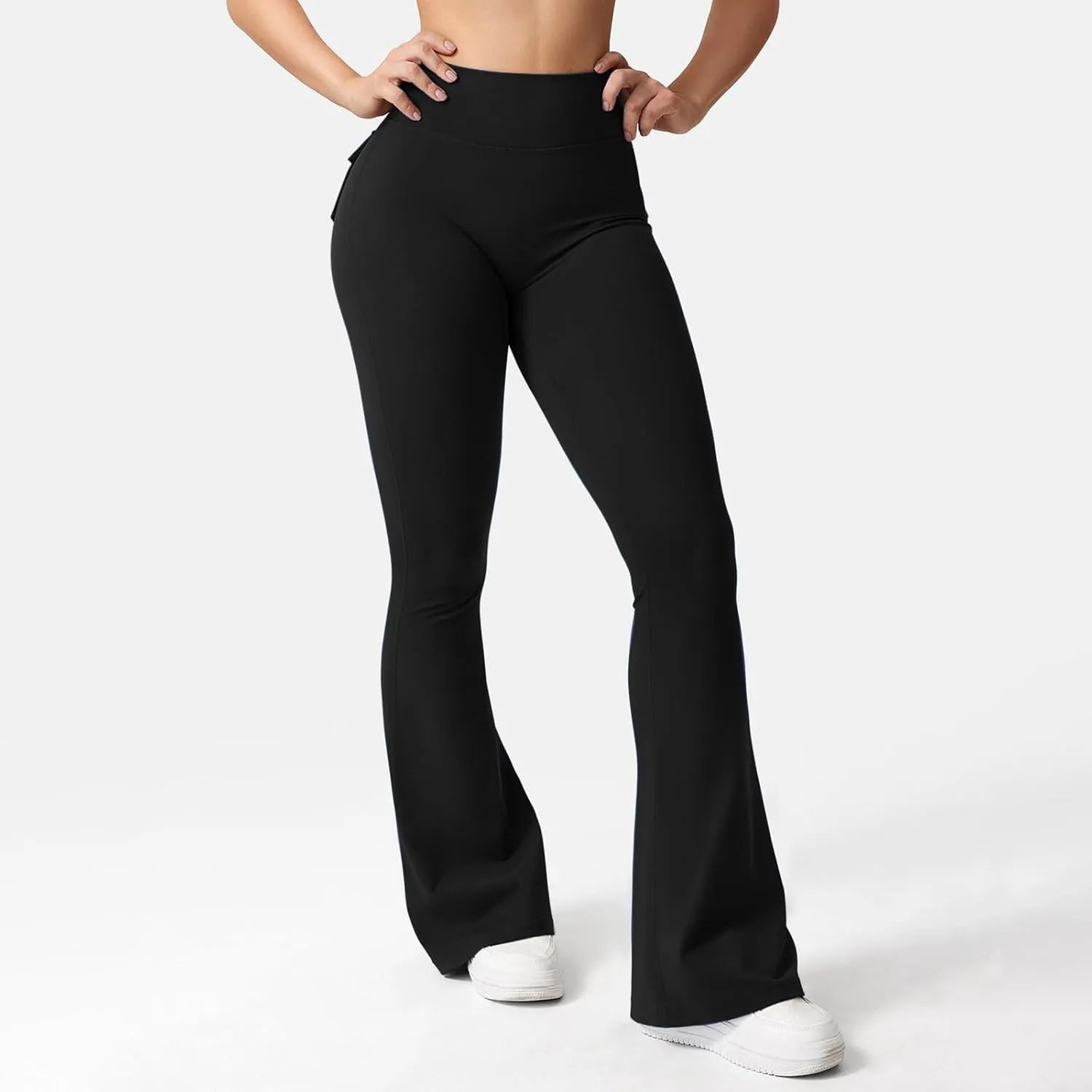 Women Yoga Cargo Pants Stretch Flare Leg Pants Elastic High Waisted Pants Dressy Casual Pants Athletic Workout Pants