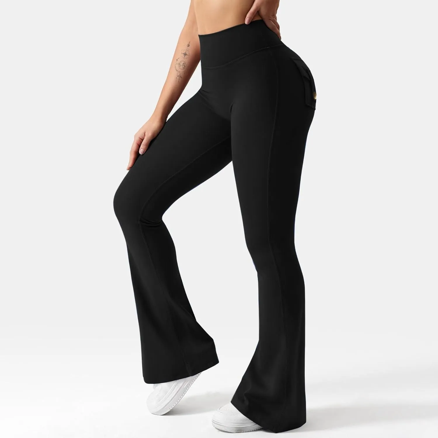 Women Yoga Cargo Pants Stretch Flare Leg Pants Elastic High Waisted Pants Dressy Casual Pants Athletic Workout Pants