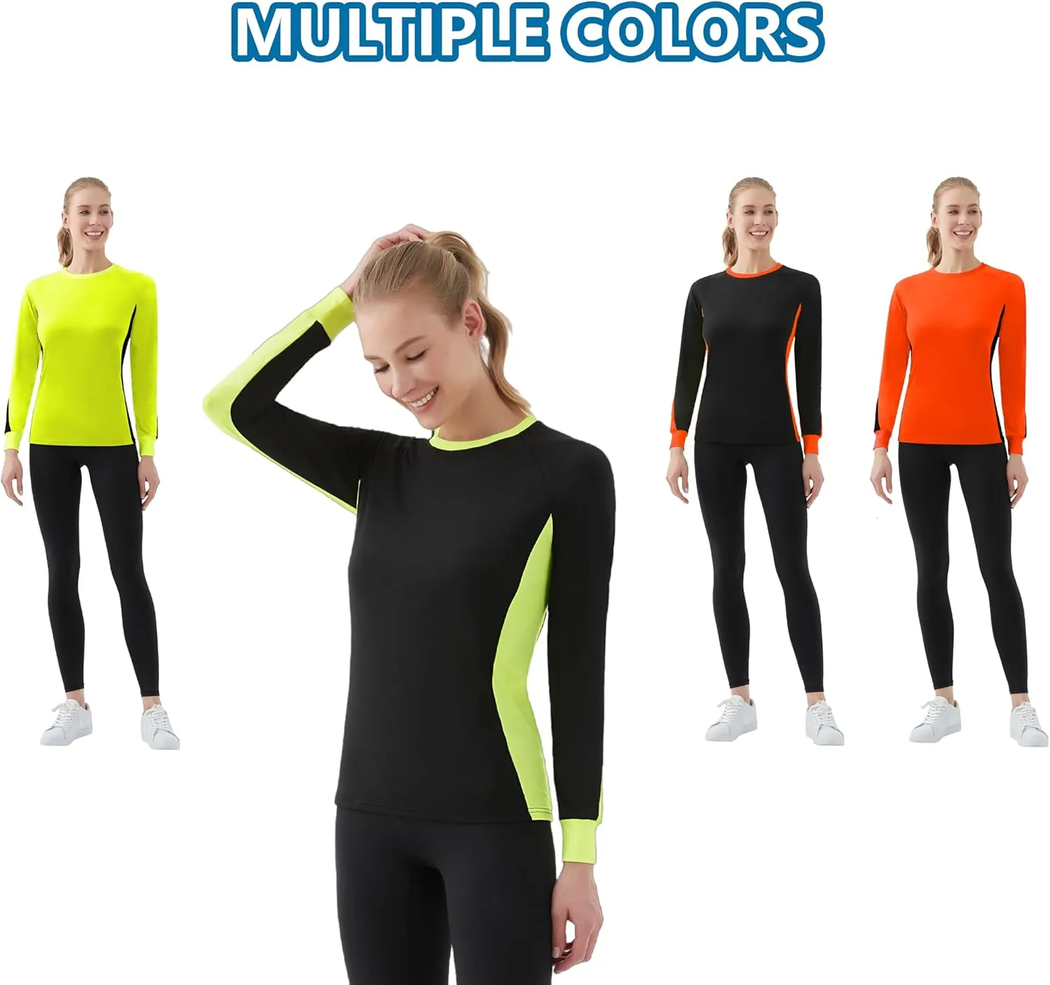 Women's 2-Tone Side Blocked Long Sleeve Crew Neck Slim Fit Active Stretch Shirt