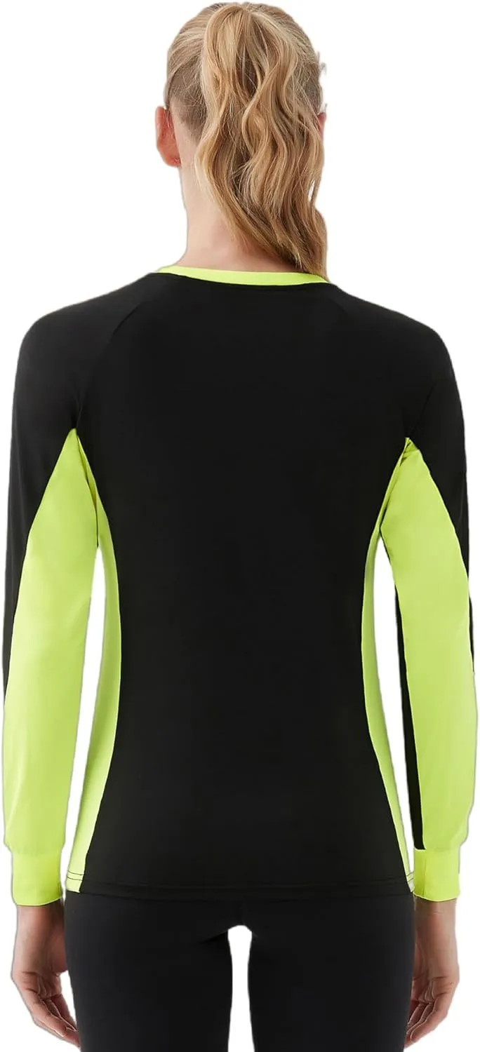 Women's 2-Tone Side Blocked Long Sleeve Crew Neck Slim Fit Active Stretch Shirt