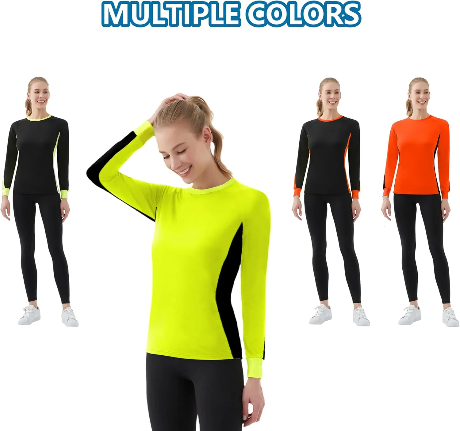 Women's 2-Tone Side Blocked Long Sleeve Crew Neck Slim Fit Active Stretch Shirt