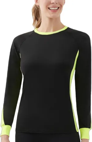 Women's 2-Tone Side Blocked Long Sleeve Crew Neck Slim Fit Active Stretch Shirt