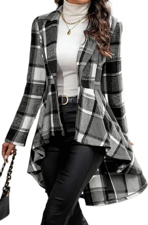 Women's 2024 Plaid Shacket Jacket Long Sleeve Button Wool Blend Casual Loose Winter Tartan Trench Cardigan Coat