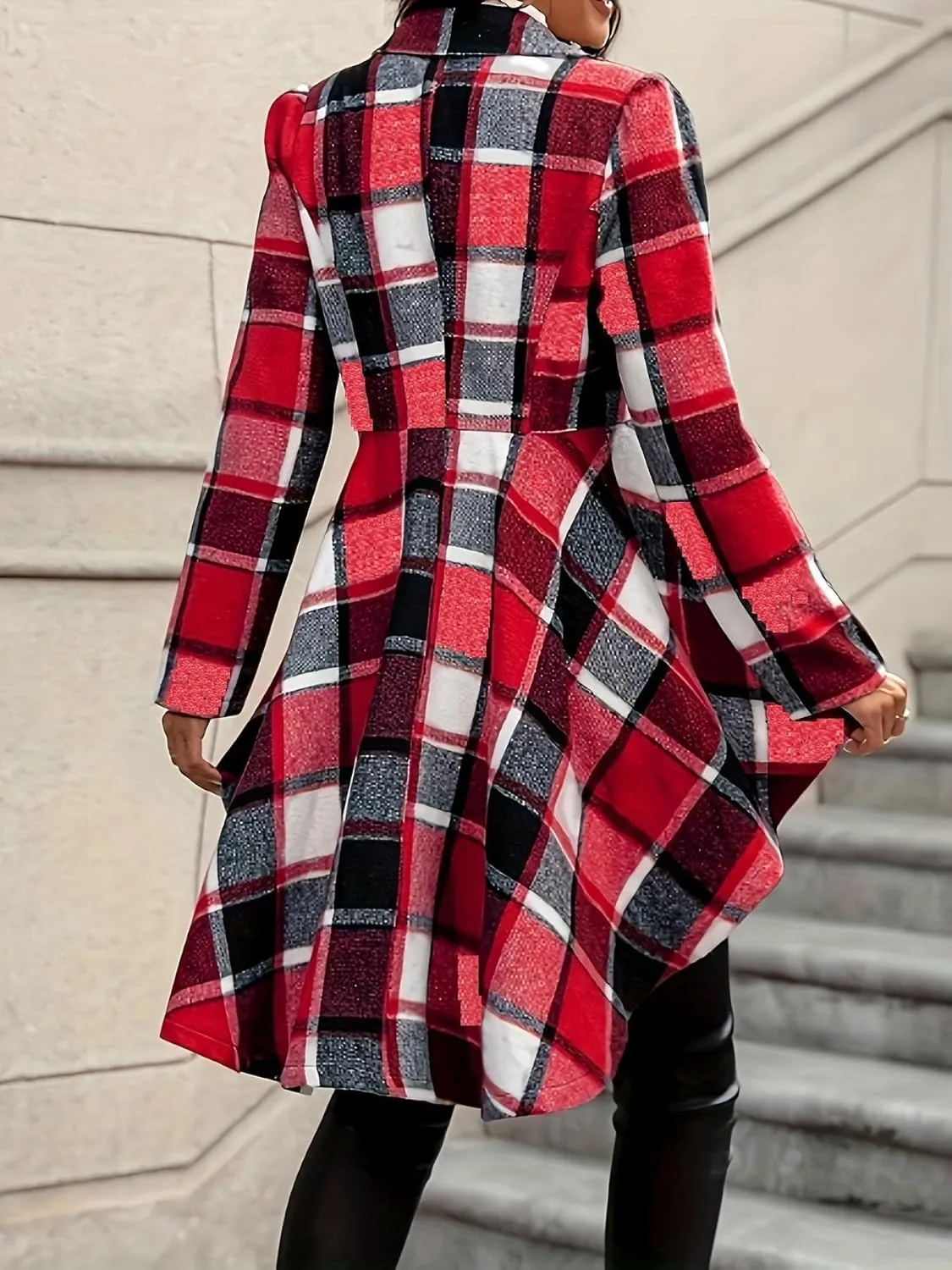 Women's 2024 Plaid Shacket Jacket Long Sleeve Button Wool Blend Casual Loose Winter Tartan Trench Cardigan Coat