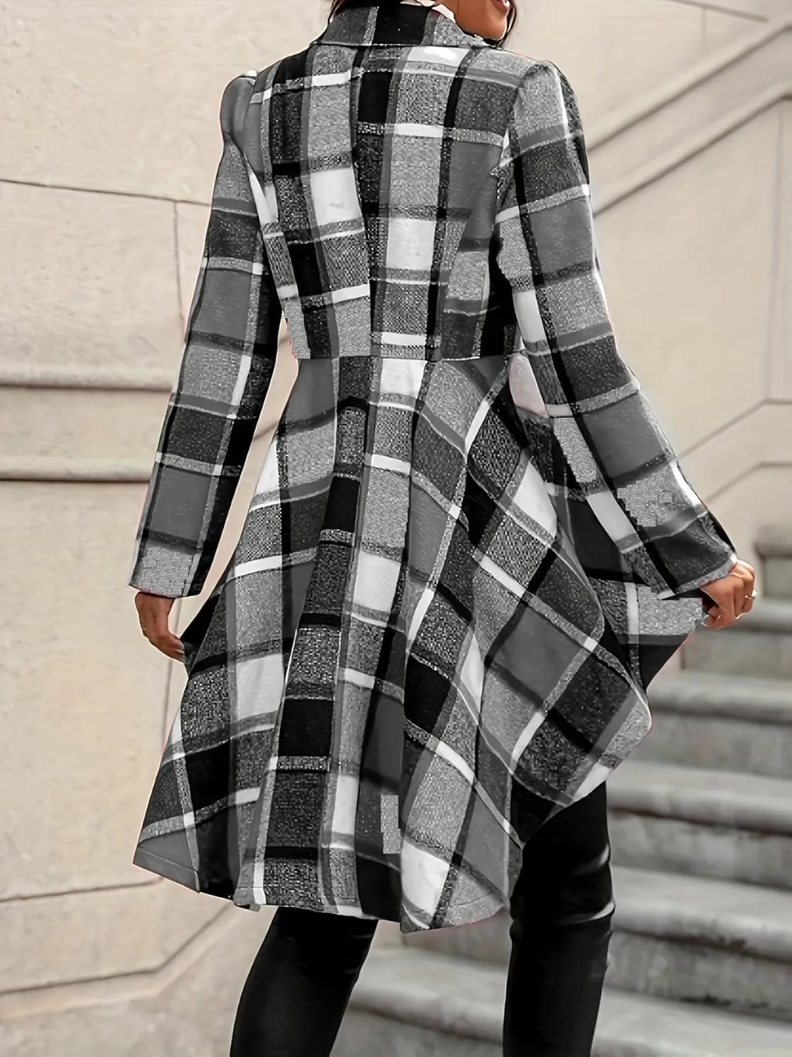 Women's 2024 Plaid Shacket Jacket Long Sleeve Button Wool Blend Casual Loose Winter Tartan Trench Cardigan Coat
