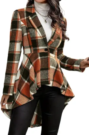 Women's 2024 Plaid Shacket Jacket Long Sleeve Button Wool Blend Casual Loose Winter Tartan Trench Cardigan Coat