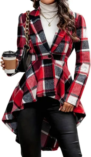 Women's 2024 Plaid Shacket Jacket Long Sleeve Button Wool Blend Casual Loose Winter Tartan Trench Cardigan Coat