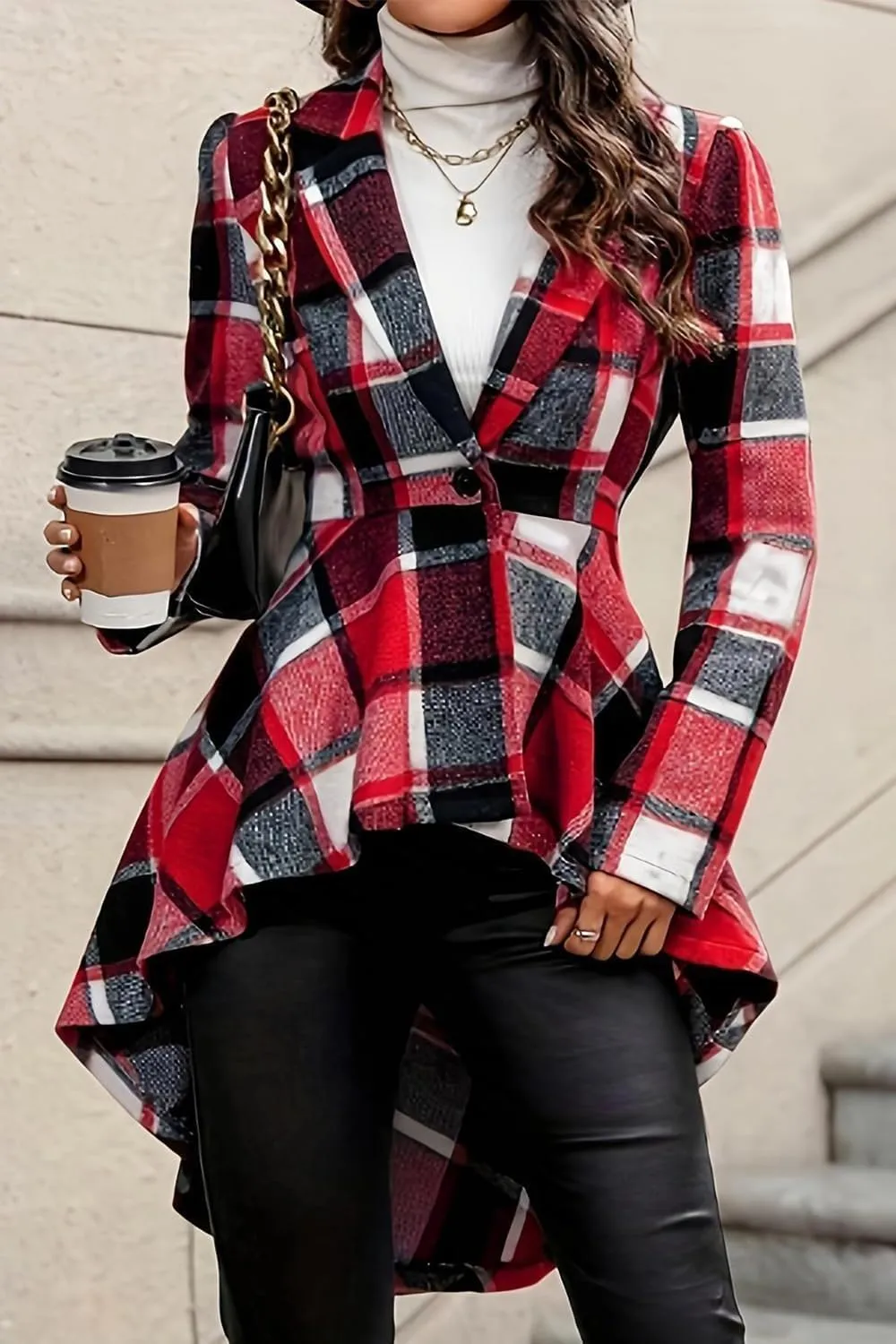 Women's 2024 Plaid Shacket Jacket Long Sleeve Button Wool Blend Casual Loose Winter Tartan Trench Cardigan Coat