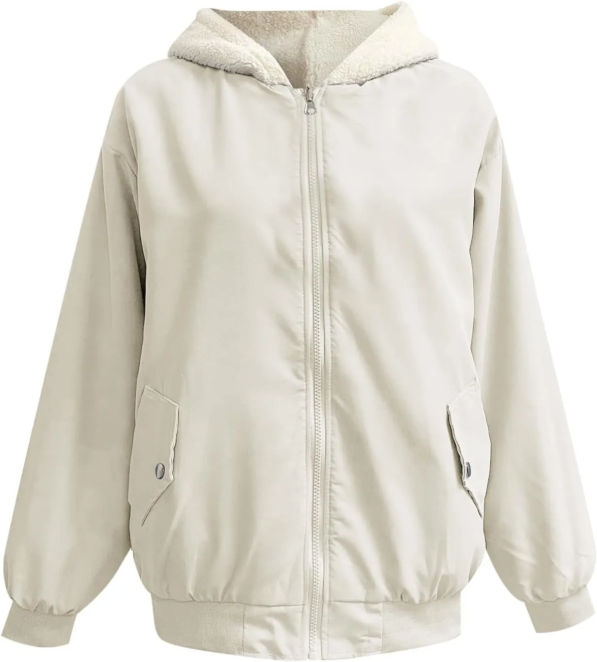 Women's 2024 Winter Fleece Jacket Warm Thicken Coats Long Sleeve Zip Up Hoodie Sweatshirts Trendy Bomber Jacket Outwear