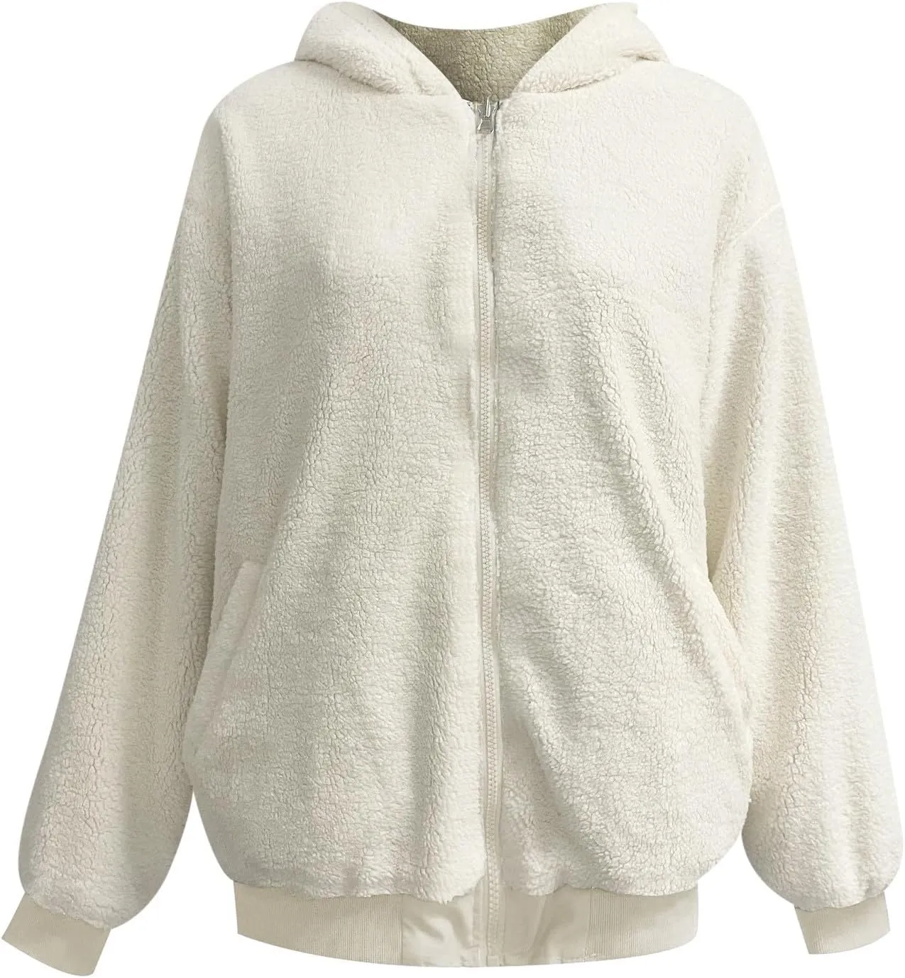 Women's 2024 Winter Fleece Jacket Warm Thicken Coats Long Sleeve Zip Up Hoodie Sweatshirts Trendy Bomber Jacket Outwear