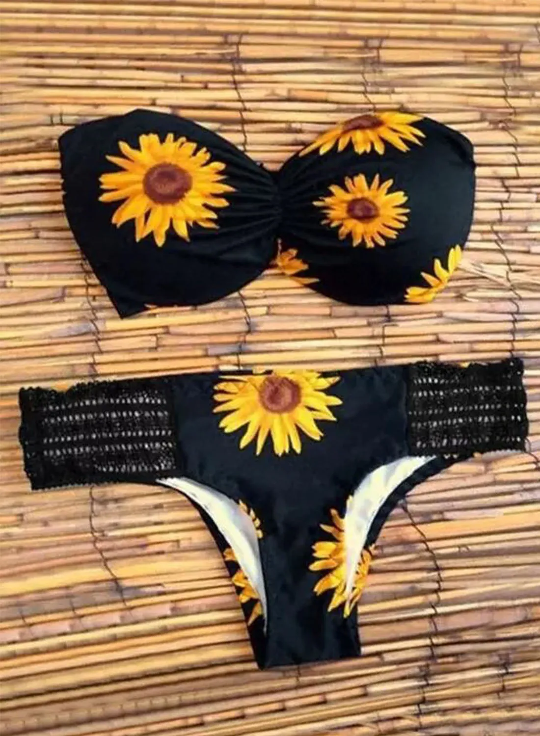 Women's Bikinis Strapless Sunflower Print Bikini