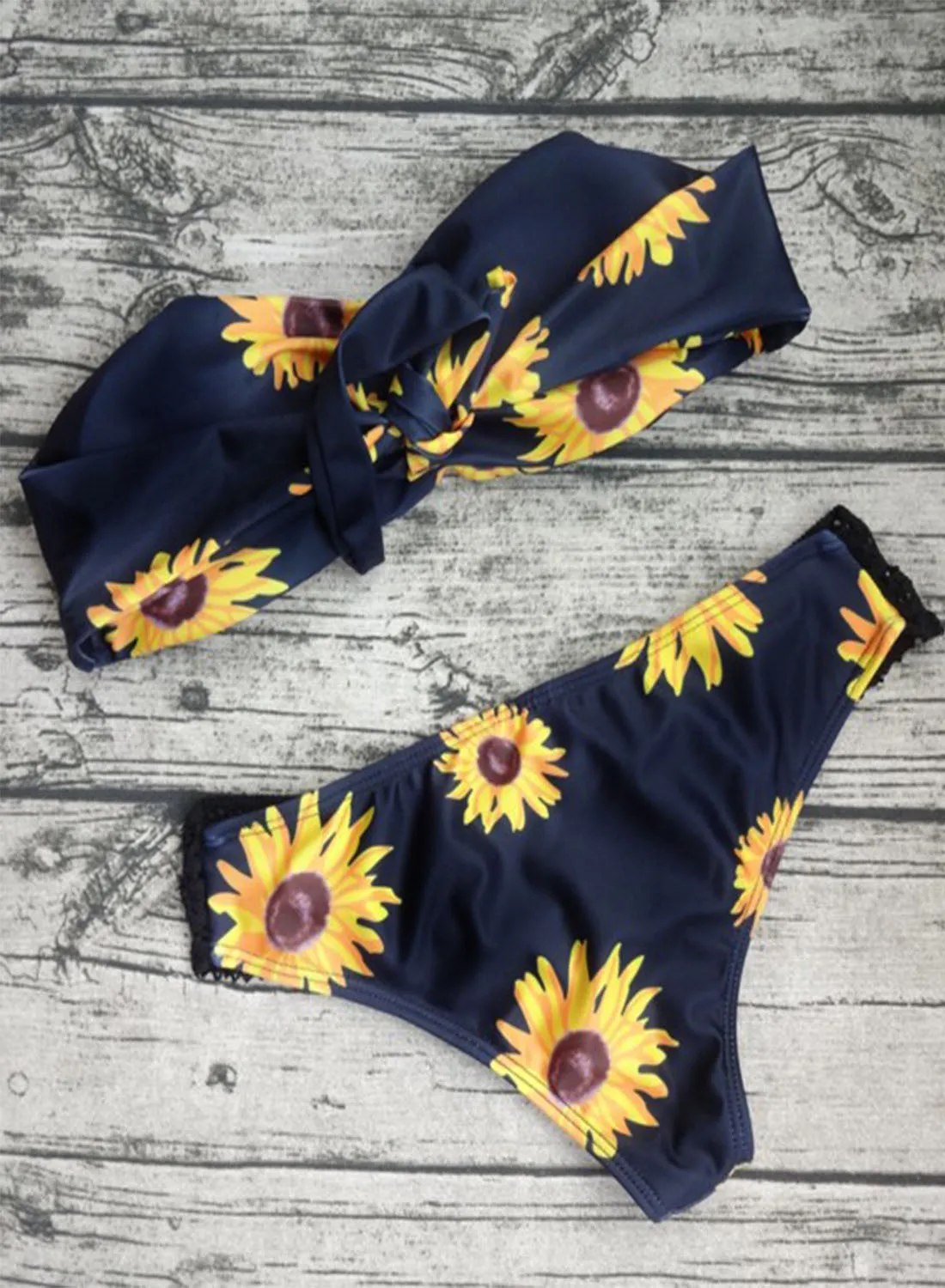 Women's Bikinis Strapless Sunflower Print Bikini