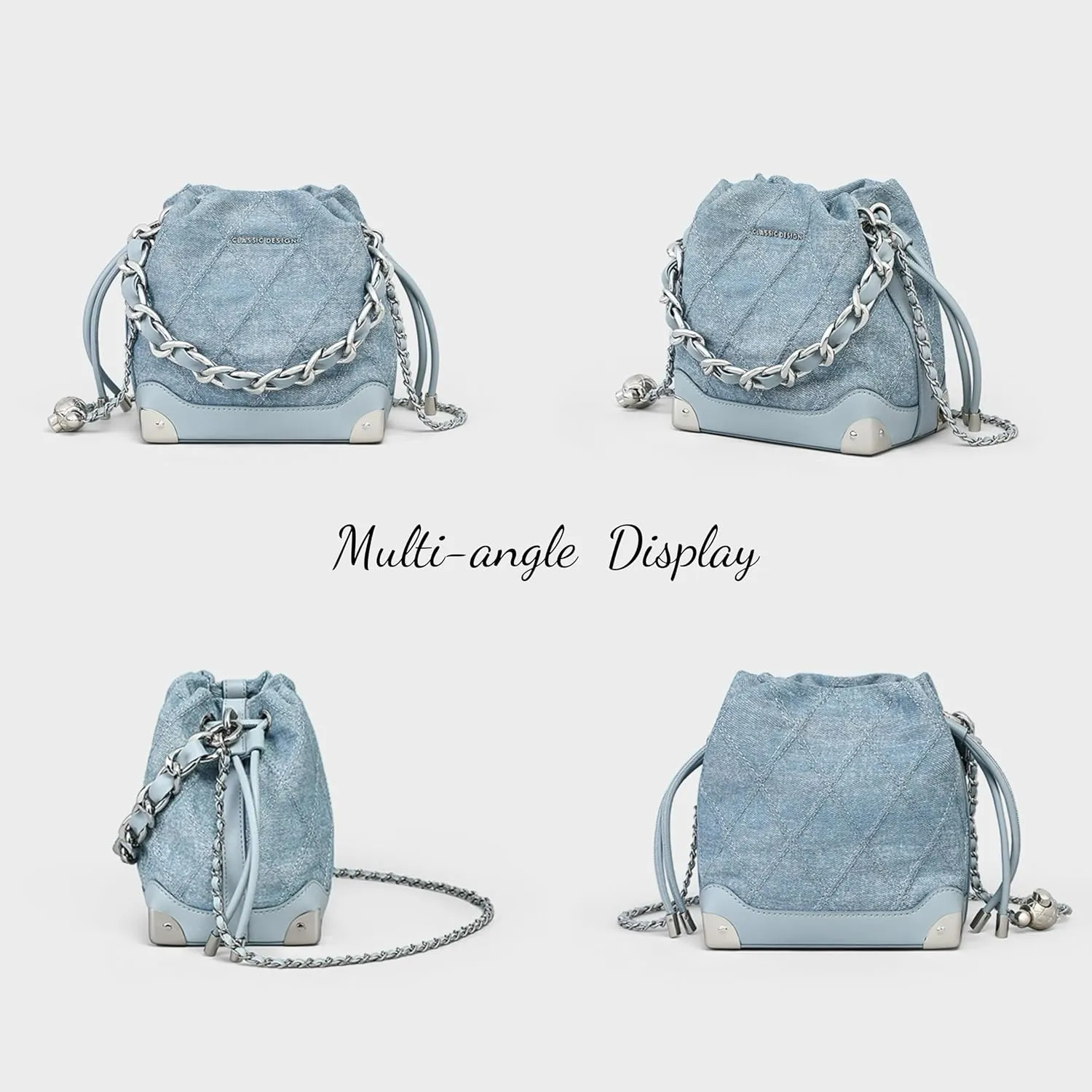 Women's Bucket Bag Crossbody Denim Purse Carrying Chain Single Shoulder Crossbody Bag, Denim Blue