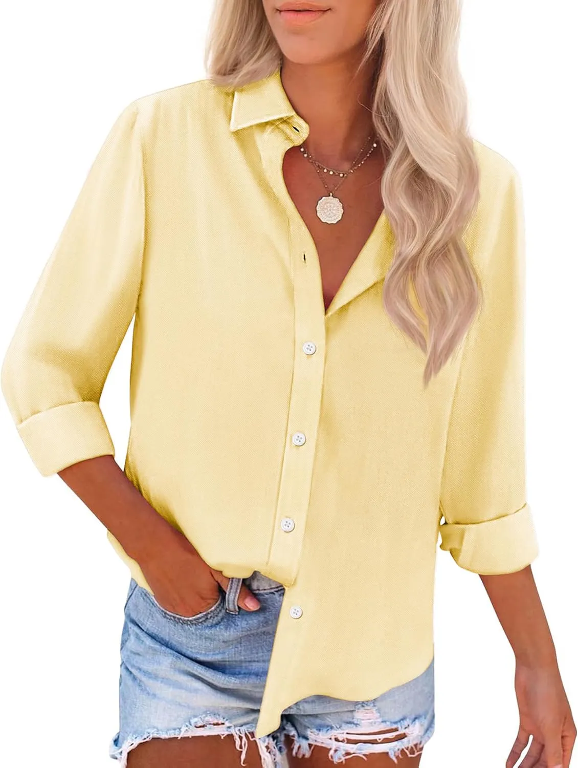 Womens Button Down Shirts Cotton Dress Shirt Stretch Oxford Shirt Long Sleeve Boyfriend Collared Wrinkle Free Blouse Top