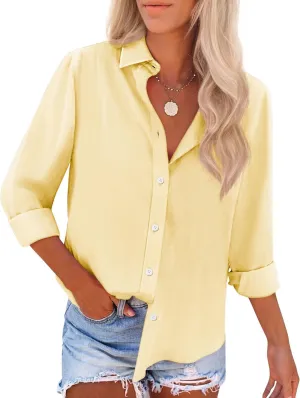 Womens Button Down Shirts Cotton Dress Shirt Stretch Oxford Shirt Long Sleeve Boyfriend Collared Wrinkle Free Blouse Top