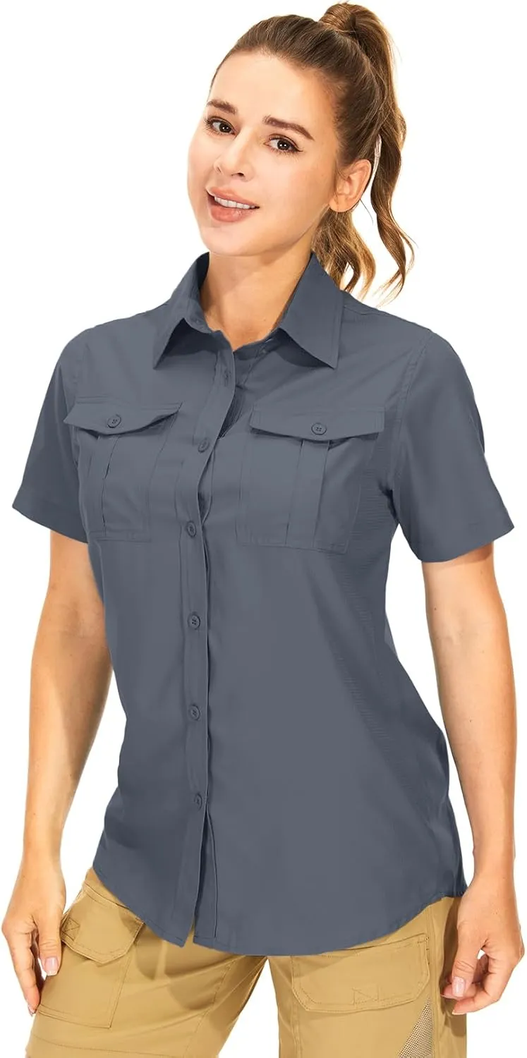 Women's Button Down Shirts UPF 50  Short Sleeve Sun Protection Shirts Stretch Quick Dry Shirt for Fishing, Hiking, Travel