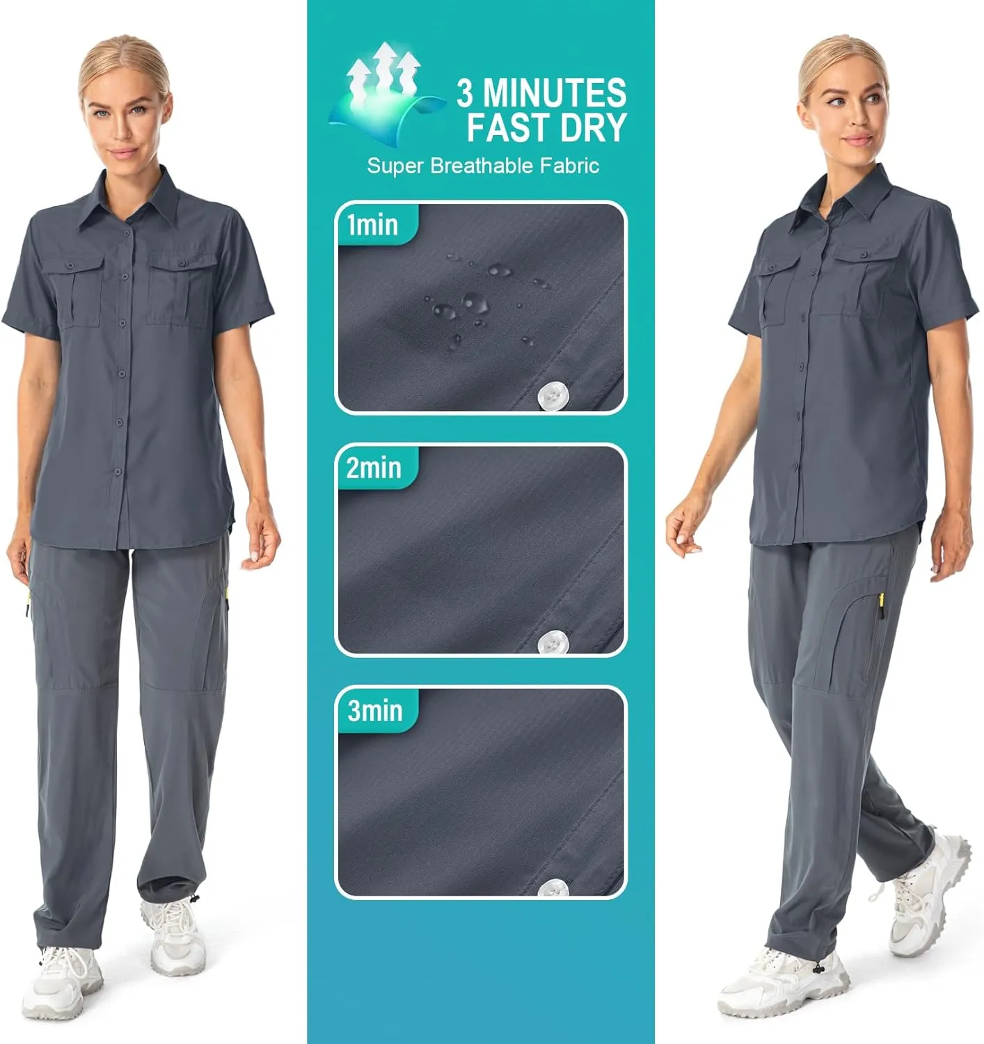 Women's Button Down Shirts UPF 50  Short Sleeve Sun Protection Shirts Stretch Quick Dry Shirt for Fishing, Hiking, Travel