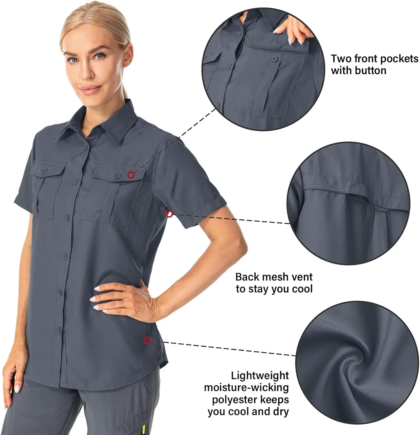 Women's Button Down Shirts UPF 50  Short Sleeve Sun Protection Shirts Stretch Quick Dry Shirt for Fishing, Hiking, Travel